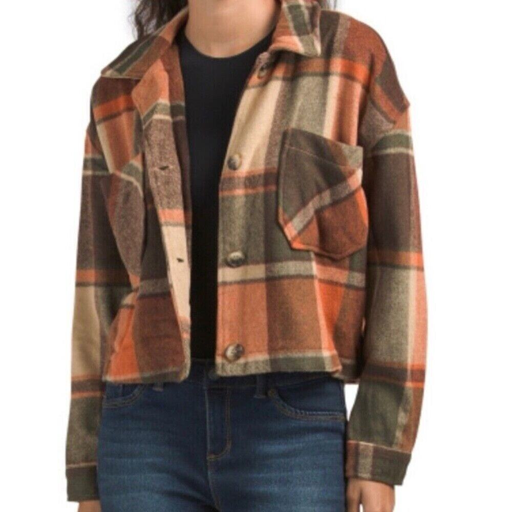 Ashley by 26 International Outerwear Womans Lg Plaid Cropped Shacket Jacket